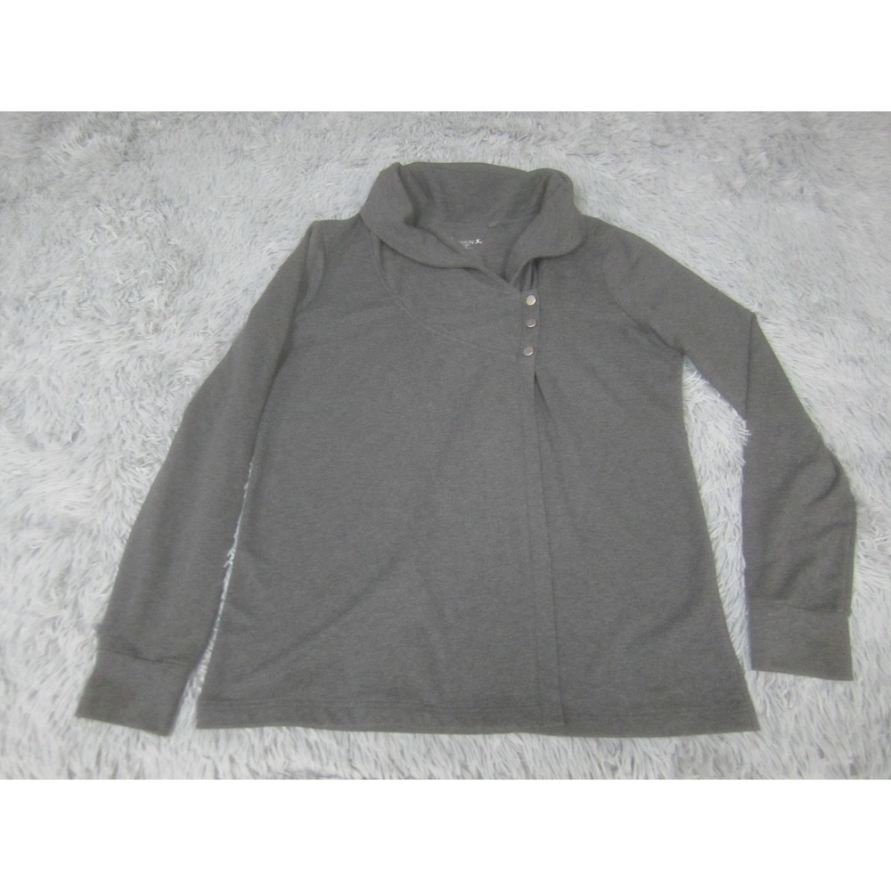 Danskin Sweater Womens XL Gray Cowl Neck Long Sleeve Stretch Athletic Button